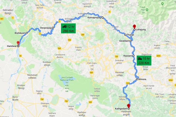 kathgodam-to-lohajung-road-map