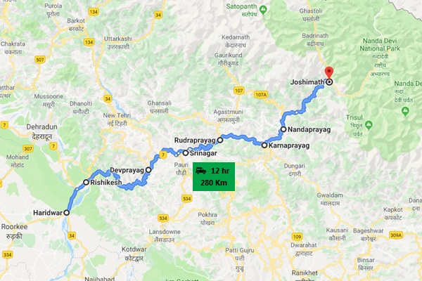 haridwar-to-joshimath-road-map