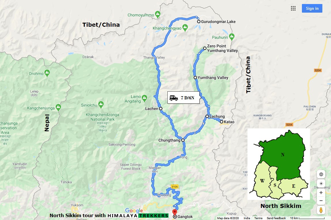 tourist map of north sikkim