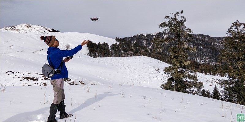 Dayara Bugyal winter trek images with drone | HIMALAYA TREKKERS