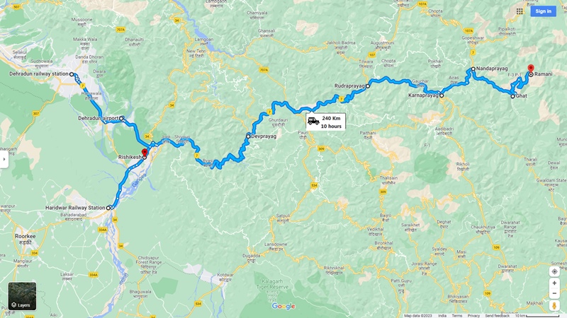 rishikesh-to-ramni-village-road-route-map-with-major-places-in-between