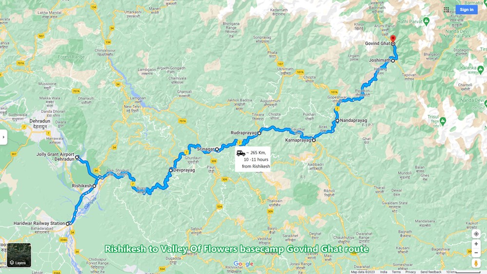 haridwar-rishikesh-dehradun-to-govindghat-basecamp-road-route-map